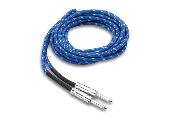 Hosa 3GT-18C2 Cloth Guitar Cable Straight to Same, 18 ft, BU/GN/WH