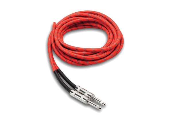 Hosa 3GT-18C3 Cloth Guitar Cable Straight to Same, 18 ft, RD/GN