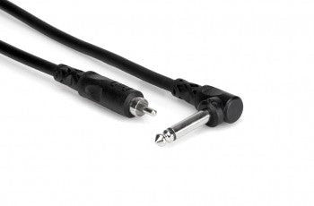Hosa CPR-115R Unbalanced Interconnect, Right-angle 1/4 in TS to RCA, 15 ft
