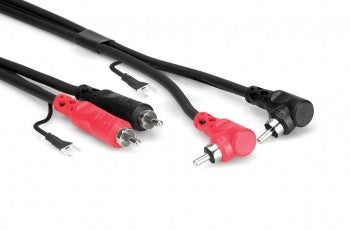 Hosa CRA-202DJ Stereo Interconnect, Dual RCA to Dual Right-angle RCA with Ground Wire, 2 m