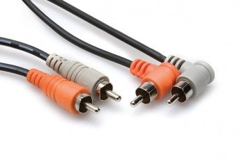 Hosa CRA-202R Stereo Interconnect, Dual RCA to Dual Right-angle RCA, 2 m