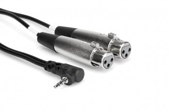 Hosa CYX-402F Camcorder Microphone Cable, Dual XLR3F to Right-angle 3.5 mm TRS, 2 ft