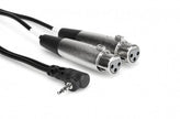 Hosa CYX-402F Camcorder Microphone Cable, Dual XLR3F to Right-angle 3.5 mm TRS, 2 ft