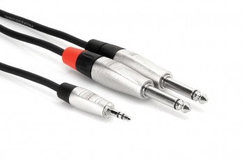 Hosa HMP-010Y Pro Stereo Breakout, REAN 3.5 mm TRS to Dual 1/4 in TS, 10 ft