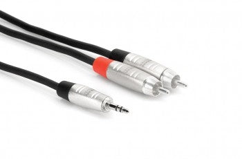 Hosa HMR-003Y Pro Stereo Breakout, REAN 3.5 mm TRS to Dual RCA, 3 ft