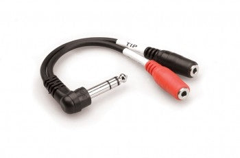 Hosa YPM-523 Stereo Breakout, Right-angle 1/4 in TRS to Dual 3.5 mm TRSF